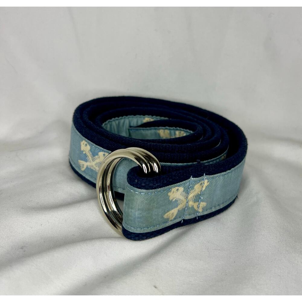Vineyard Vines Fishbones D-Ring Belt Blue Canvas Preppy Coastal Unisex 48in XL